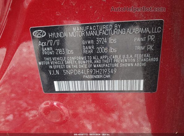 5NPD84LF9JH219349 2018 HYUNDAI ELANTRA Red Շարժիչի բաժամունքի տեսք