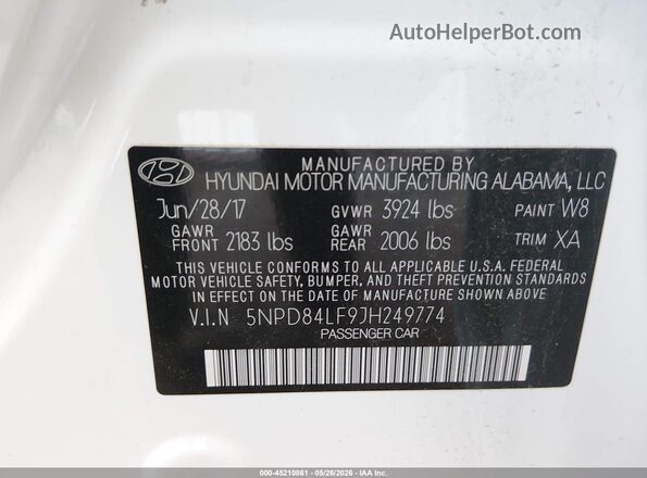 5NPD84LF9JH249774 2018 HYUNDAI ELANTRA Белый Вид подкапотного пространства