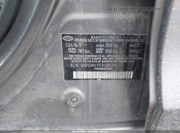 5NPD84LF9JH285206 2018 HYUNDAI ELANTRA Gray Vista del compartimento del motor