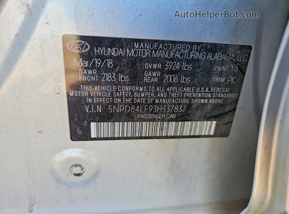 5NPD84LF9JH337837 2018 HYUNDAI ELANTRA Silver 