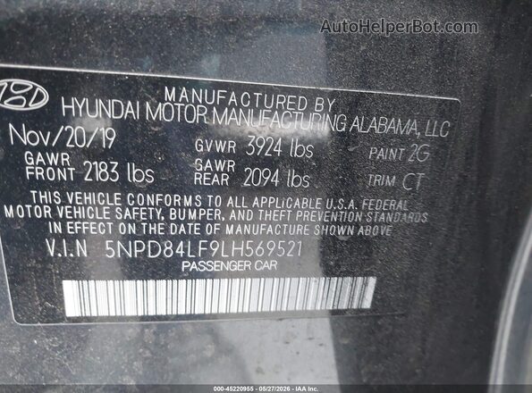 5NPD84LF9LH569521 2020 HYUNDAI ELANTRA Gray 