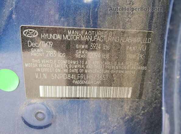 5NPD84LF9LH573651 2020 HYUNDAI ELANTRA Blue 