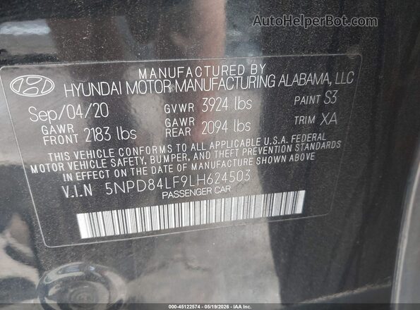 5NPD84LF9LH624503 2020 HYUNDAI ELANTRA Black Vista del compartimento del motor