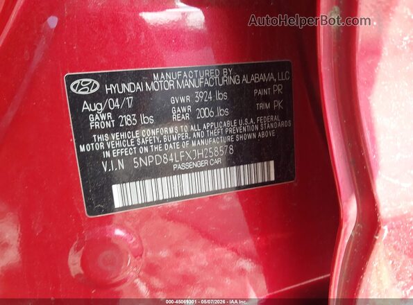 5NPD84LFXJH258578 2018 HYUNDAI ELANTRA Red Engine compartment view