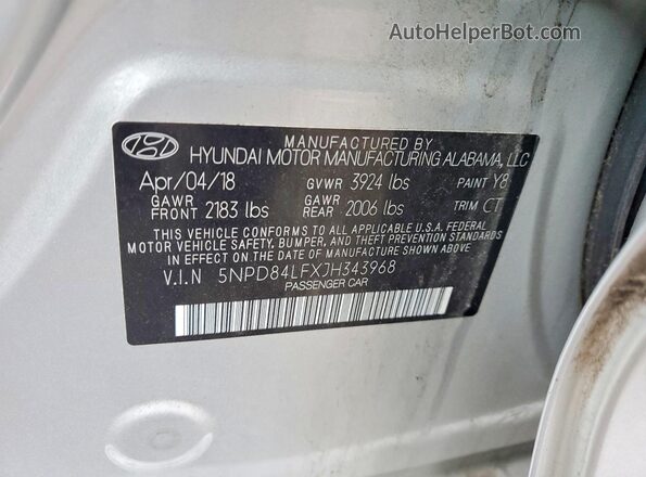 5NPD84LFXJH343968 2018 HYUNDAI ELANTRA Silver 
