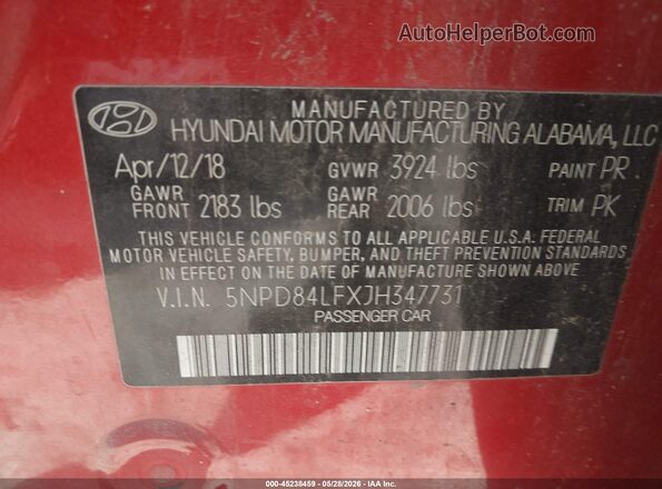 5NPD84LFXJH347731 2018 HYUNDAI ELANTRA Красный Вид подкапотного пространства