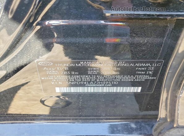 5NPD94LA7JH395110 2018 HYUNDAI ELANTRA Черный Вид подкапотного пространства
