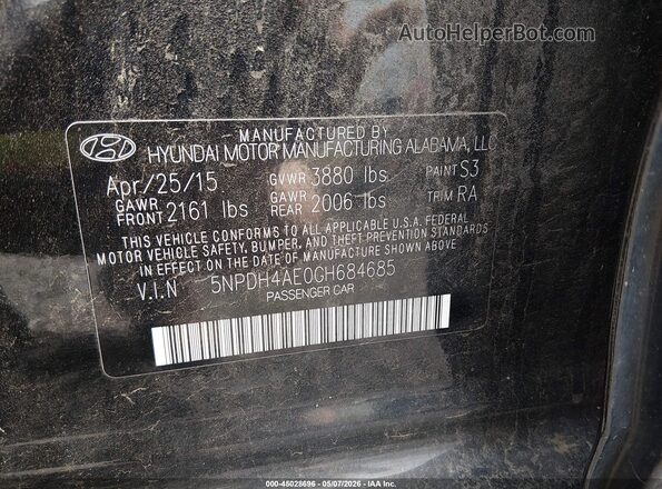 5NPDH4AE0GH684685 2016 HYUNDAI ELANTRA Black Вид підкапотного простору