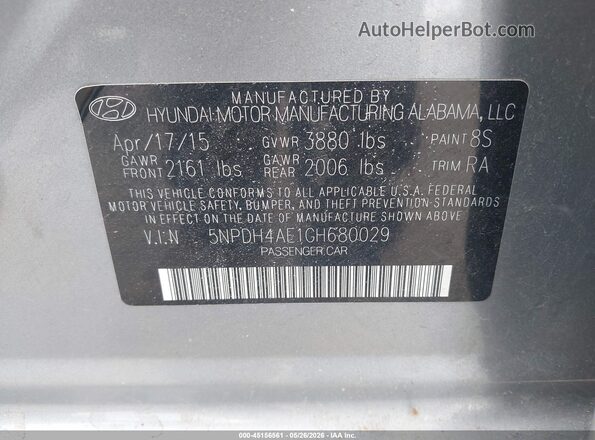 5NPDH4AE1GH680029 2016 HYUNDAI ELANTRA Light Blue 
