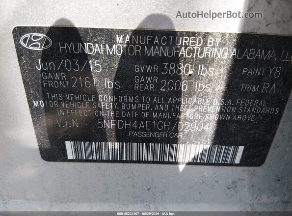 5NPDH4AE1GH702904 2016 HYUNDAI ELANTRA Silver Widok komory silnika