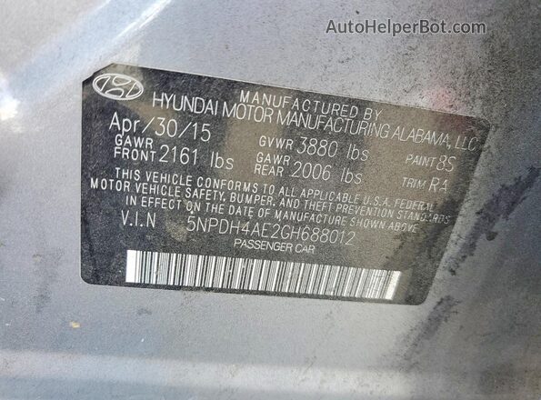 5NPDH4AE2GH688012 2016 HYUNDAI ELANTRA Silver Շարժիչի բաժամունքի տեսք