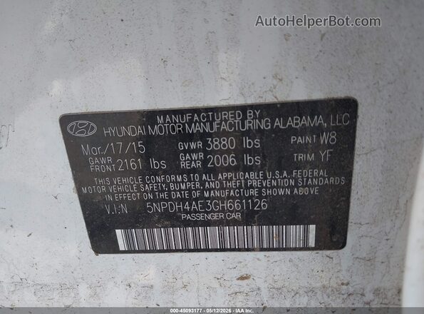 5NPDH4AE3GH661126 2016 HYUNDAI ELANTRA White Շարժիչի բաժամունքի տեսք