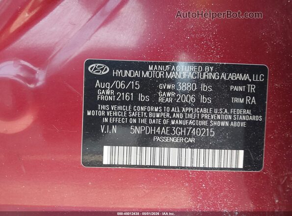 5NPDH4AE3GH740215 2016 HYUNDAI ELANTRA White Engine compartment view