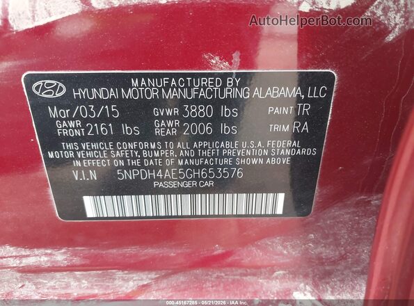 5NPDH4AE5GH653576 2016 HYUNDAI ELANTRA Красный Вид подкапотного пространства