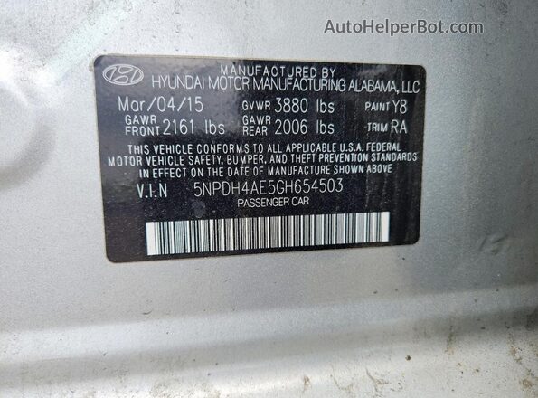 5NPDH4AE5GH654503 2016 HYUNDAI ELANTRA Silver 
