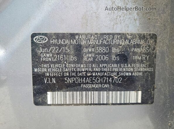 5NPDH4AE5GH714702 2016 HYUNDAI ELANTRA Silver 