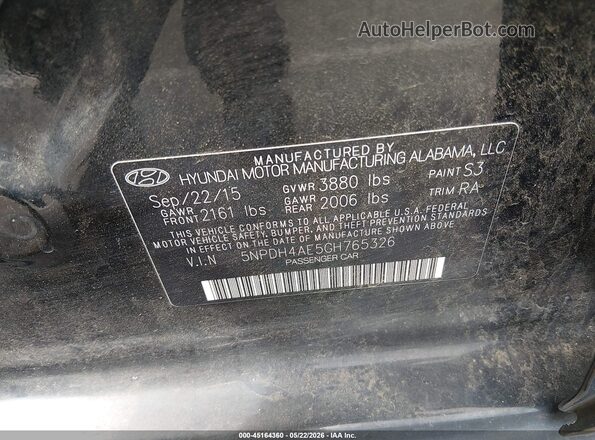 5NPDH4AE5GH765326 2016 HYUNDAI ELANTRA Black Շարժիչի բաժամունքի տեսք
