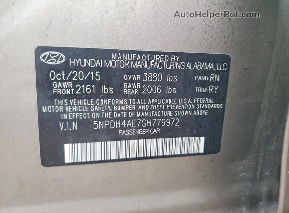 5NPDH4AE7GH779972 2016 HYUNDAI ELANTRA Золотой Вид подкапотного пространства