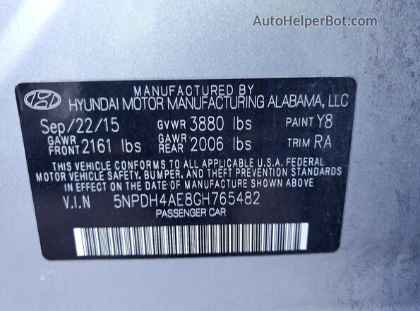 5NPDH4AE8GH765482 2016 HYUNDAI ELANTRA Silver Vista del compartimento del motor