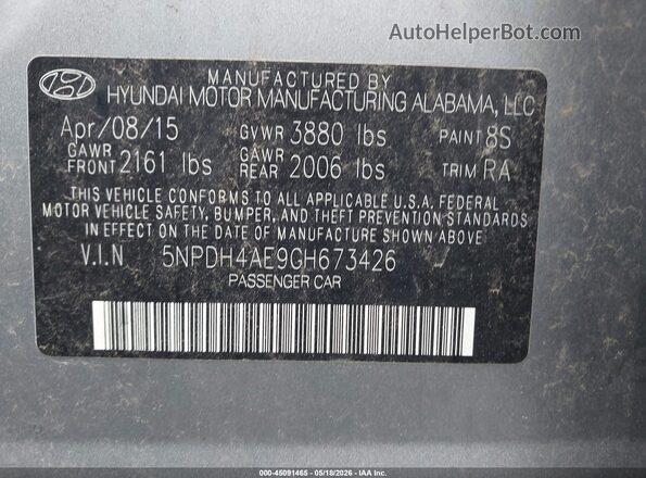 5NPDH4AE9GH673426 2016 HYUNDAI ELANTRA Silver Вид підкапотного простору
