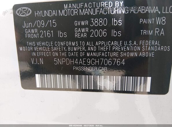 5NPDH4AE9GH706764 2016 HYUNDAI ELANTRA White Widok komory silnika