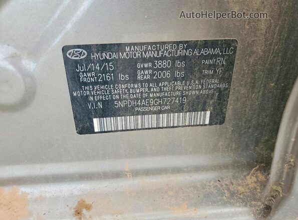 5NPDH4AE9GH727419 2016 HYUNDAI ELANTRA Gold 