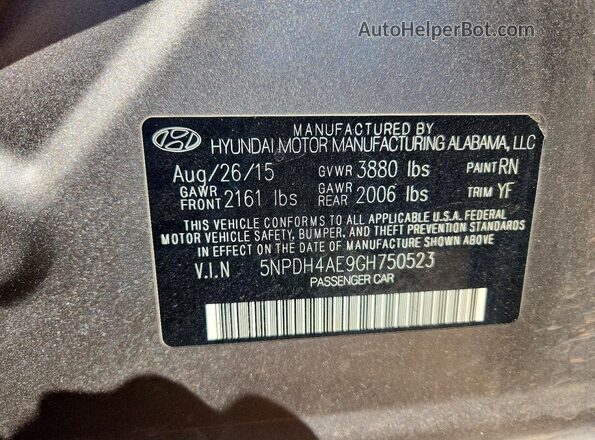 5NPDH4AE9GH750523 2016 HYUNDAI ELANTRA Gold Вид підкапотного простору