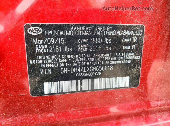 5NPDH4AEXGH656618 2016 HYUNDAI ELANTRA Red Vista del compartimento del motor