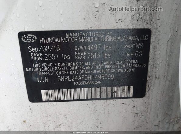 5NPE24AF0HH496099 2017 HYUNDAI SONATA White Շարժիչի բաժամունքի տեսք