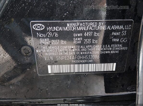 5NPE24AF0HH532096 2017 HYUNDAI SONATA Black Շարժիչի բաժամունքի տեսք