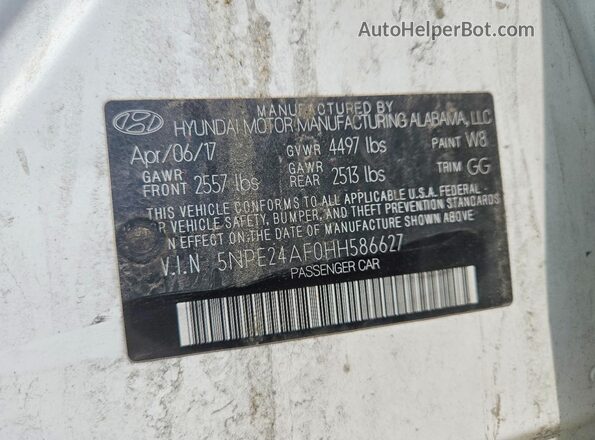 5NPE24AF0HH586627 2017 HYUNDAI SONATA White Вид підкапотного простору