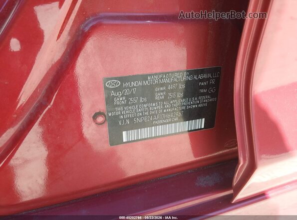 5NPE24AF1JH642967 2018 HYUNDAI SONATA Red Widok komory silnika