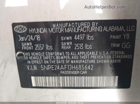 5NPE24AF1JH685642 2018 HYUNDAI SONATA Silver 