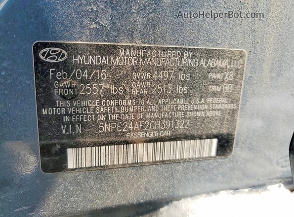 5NPE24AF2GH391322 2016 HYUNDAI SONATA Blue 