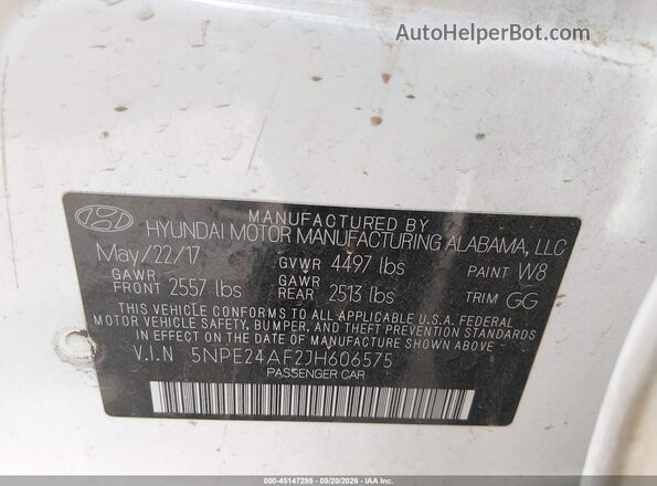 5NPE24AF2JH606575 2018 HYUNDAI SONATA White Vista del compartimento del motor