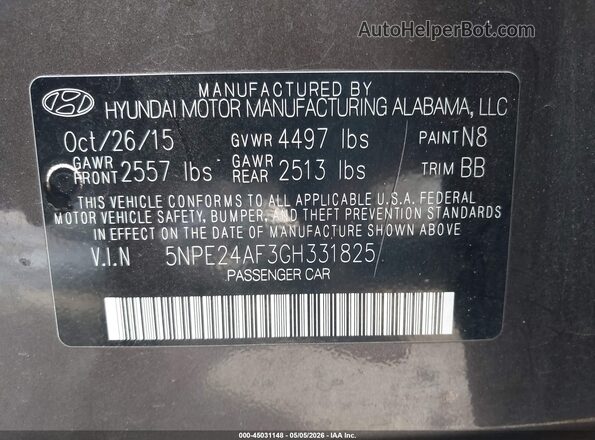 5NPE24AF3GH331825 2016 HYUNDAI SONATA Dark Brown Vista del compartimento del motor