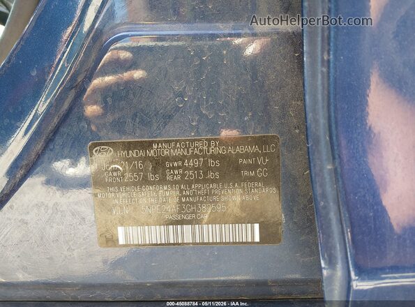5NPE24AF3GH382595 2016 HYUNDAI SONATA Blue 
