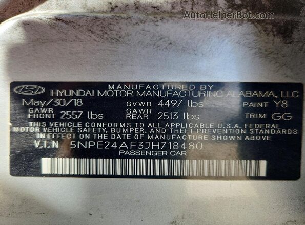 5NPE24AF3JH718480 2018 HYUNDAI SONATA Silver 