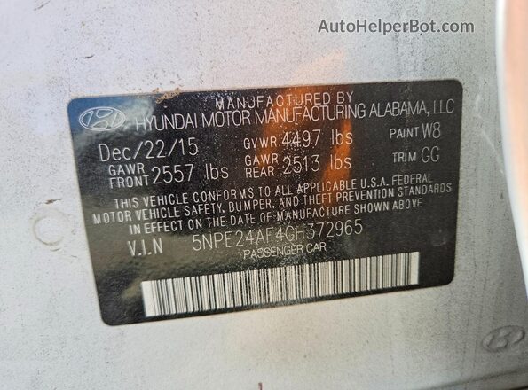 5NPE24AF4GH372965 2016 HYUNDAI SONATA White 