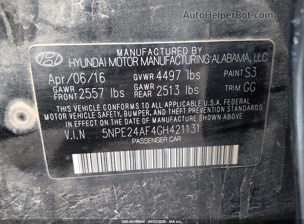 5NPE24AF4GH421131 2016 HYUNDAI SONATA Black Շարժիչի բաժամունքի տեսք
