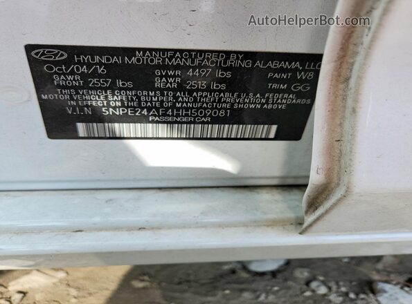 5NPE24AF4HH509081 2017 HYUNDAI SONATA Белый Вид подкапотного пространства
