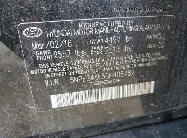 5NPE24AF5GH406282 2016 HYUNDAI SONATA Черный 