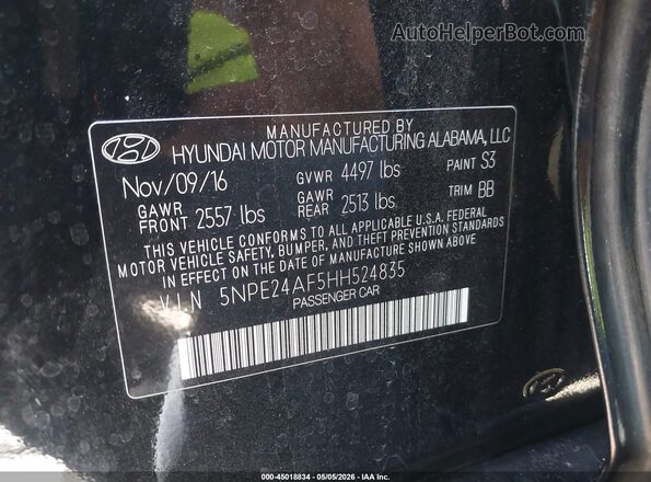 5NPE24AF5HH524835 2017 HYUNDAI SONATA Gray 