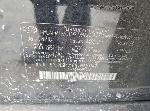 5NPE24AF5JH681142 2018 HYUNDAI SONATA Черный 