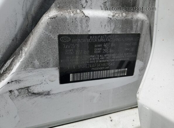 5NPE24AF5KH809543 2019 HYUNDAI SONATA White 