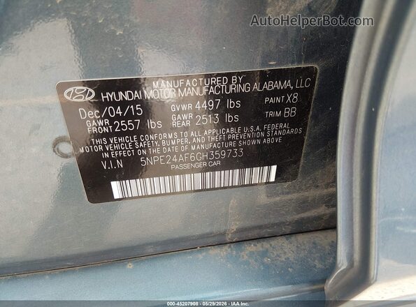 5NPE24AF6GH359733 2016 HYUNDAI SONATA Blue Շարժիչի բաժամունքի տեսք