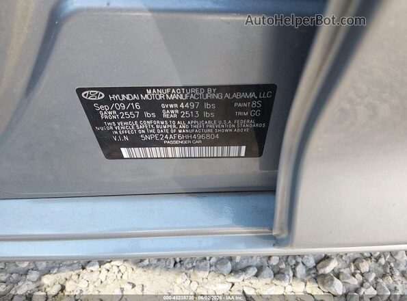 5NPE24AF6HH496804 2017 HYUNDAI SONATA Gray Vista del compartimento del motor
