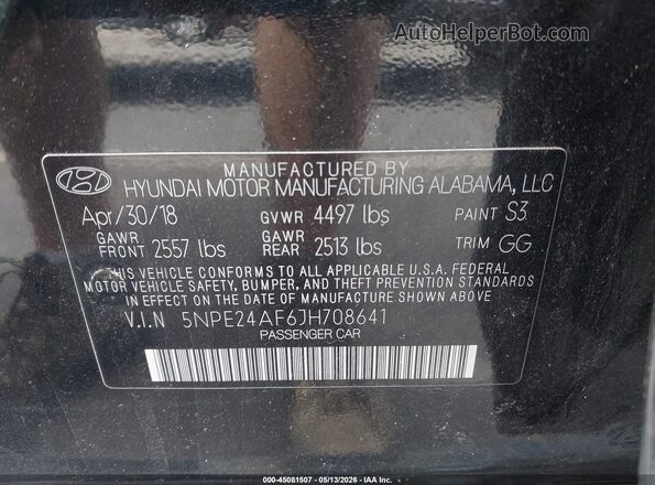5NPE24AF6JH708641 2018 HYUNDAI SONATA Black Vista del compartimento del motor