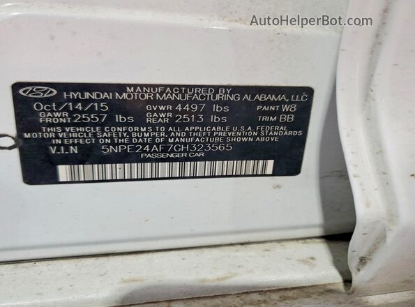 5NPE24AF7GH323565 2016 HYUNDAI SONATA White Vista del compartimento del motor