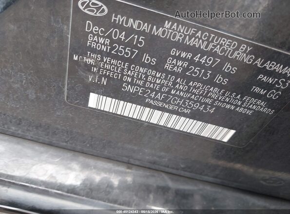 5NPE24AF7GH359434 2016 HYUNDAI SONATA Черный Вид подкапотного пространства